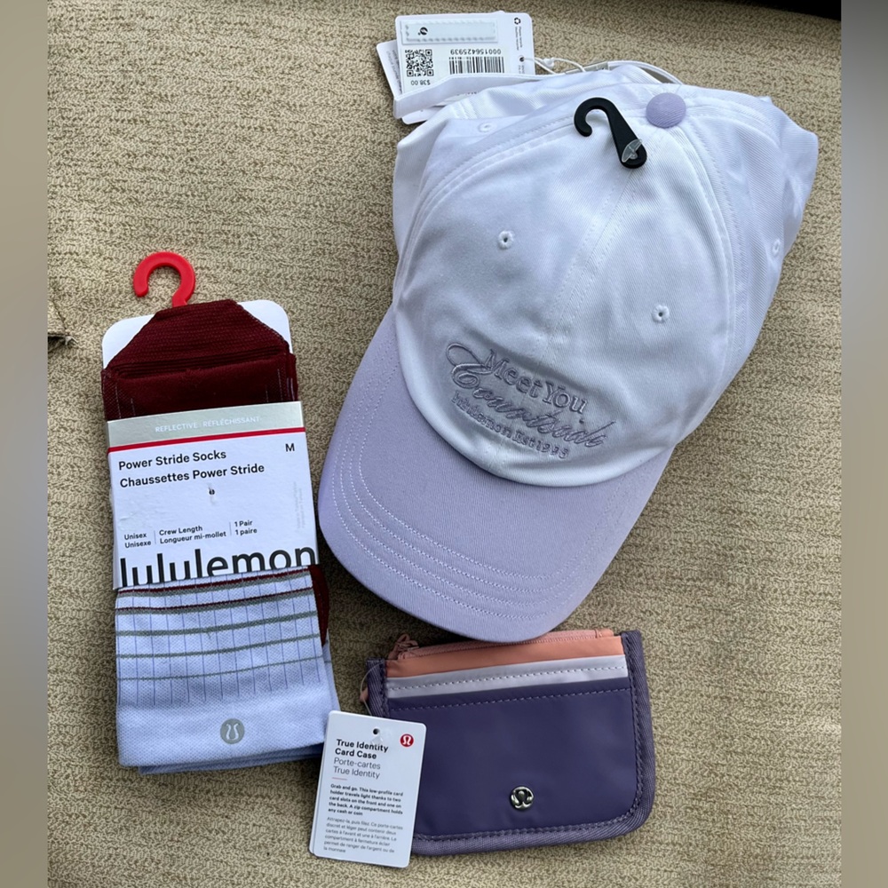 NWT Lululemon Accessory Bundle. Baseball Hat L/XL, Card Case and Socks in Medium
